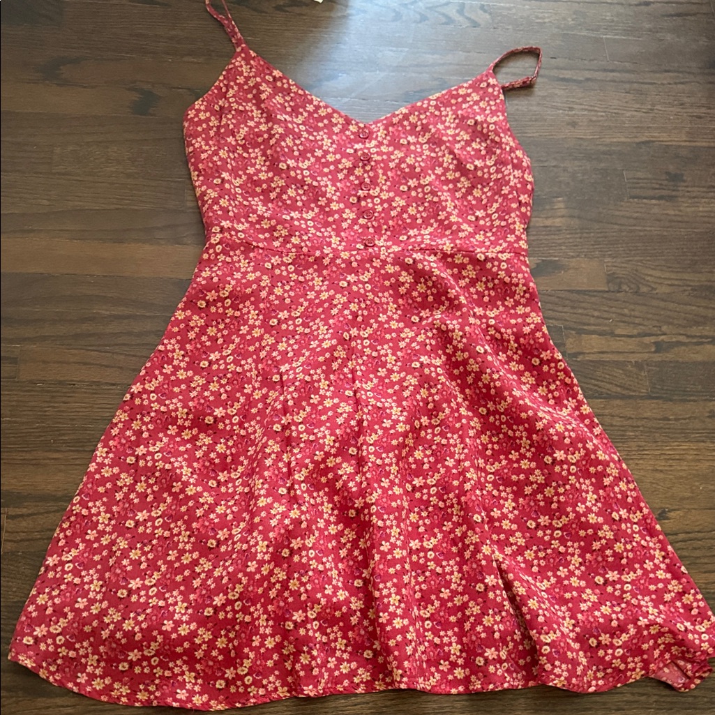 Forever 21 Red Floral Mini Slip Dress With Spaghetti Straps